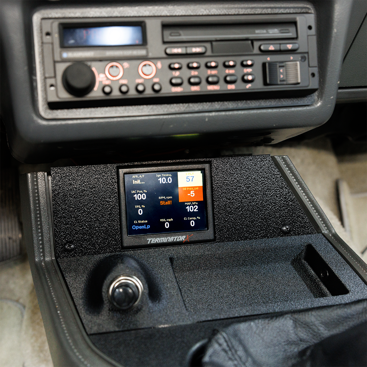 Car dashboard with a digital display and control panel