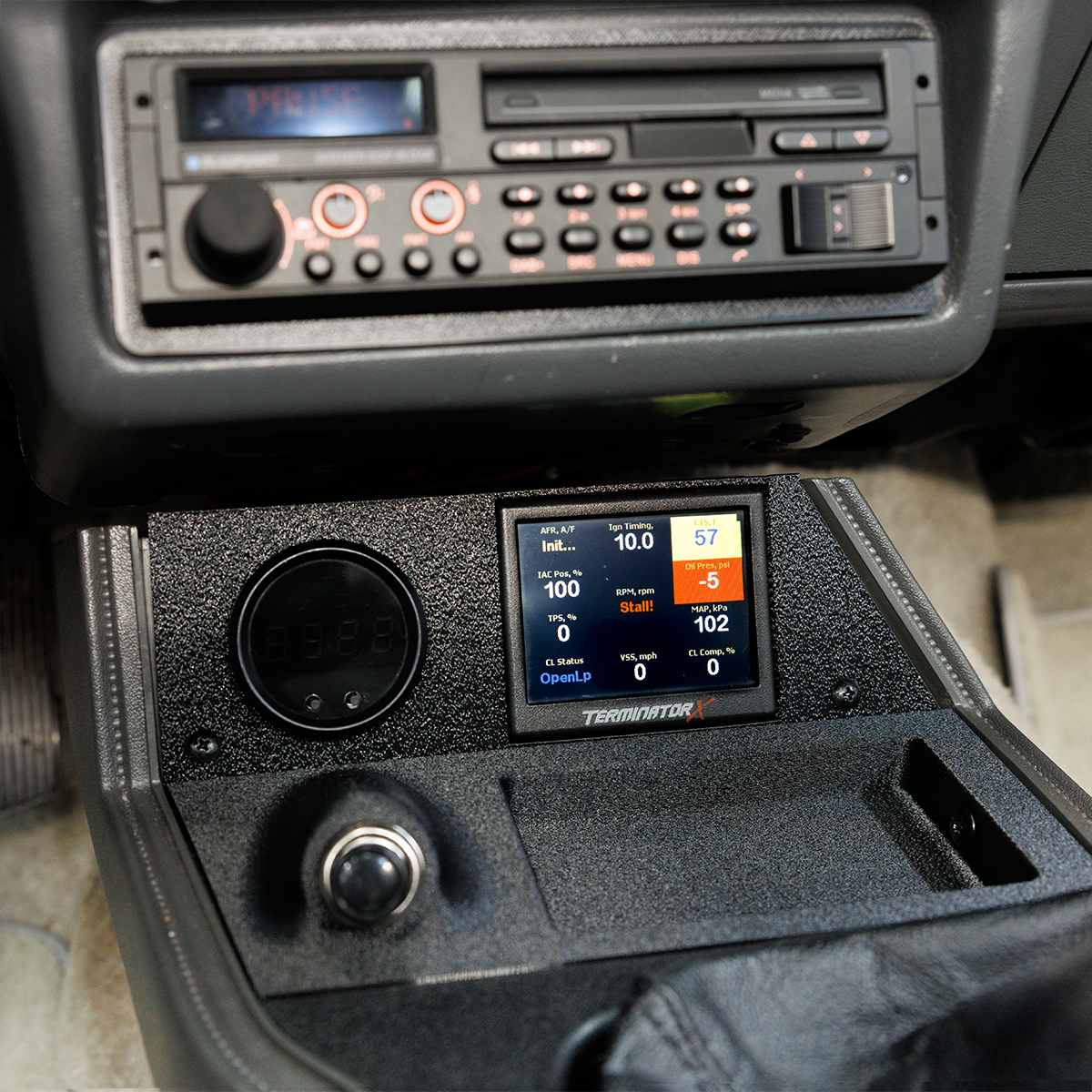 Car dashboard with digital display and control panel